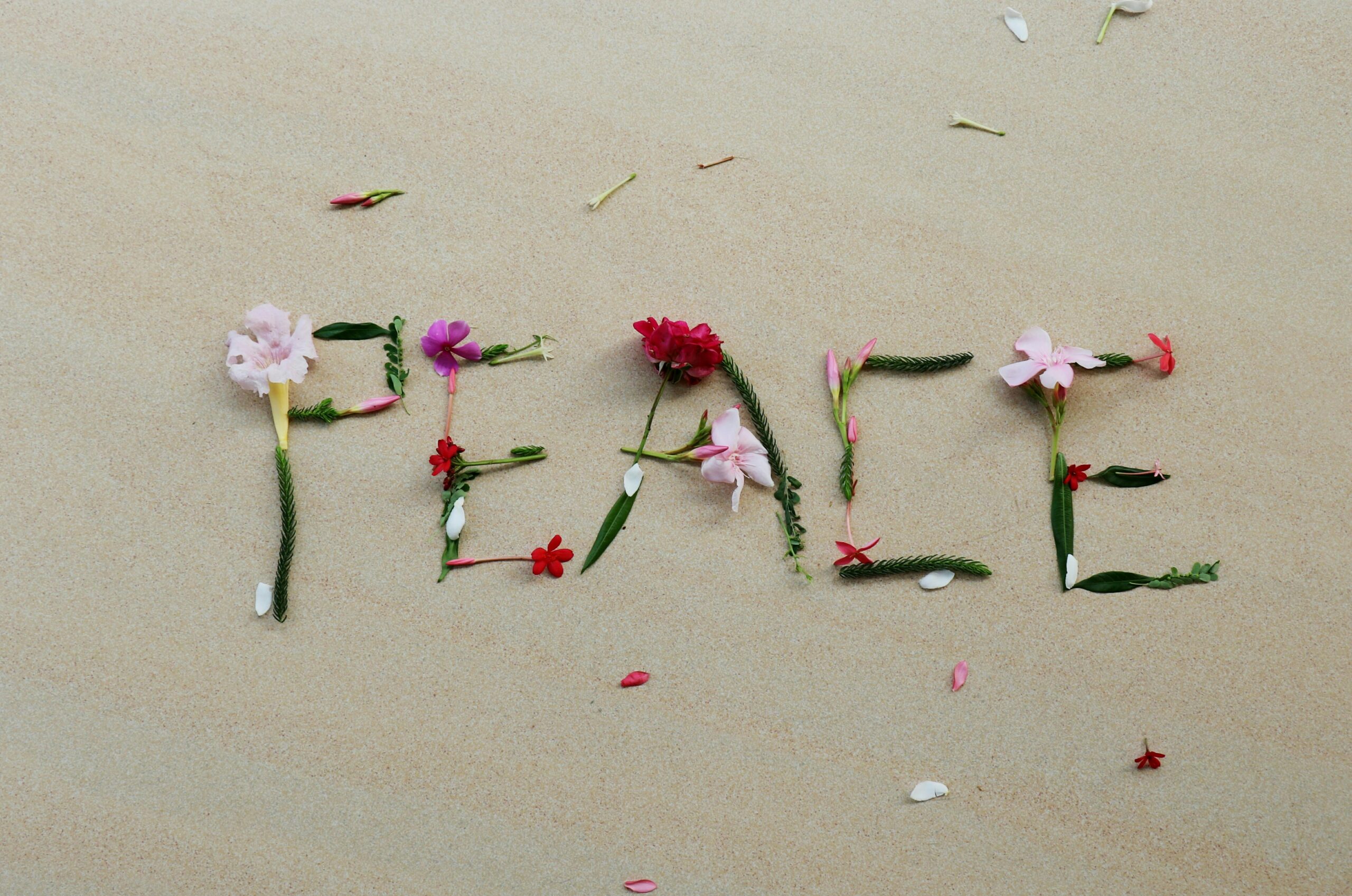 Word written in flowers, "Peace"
